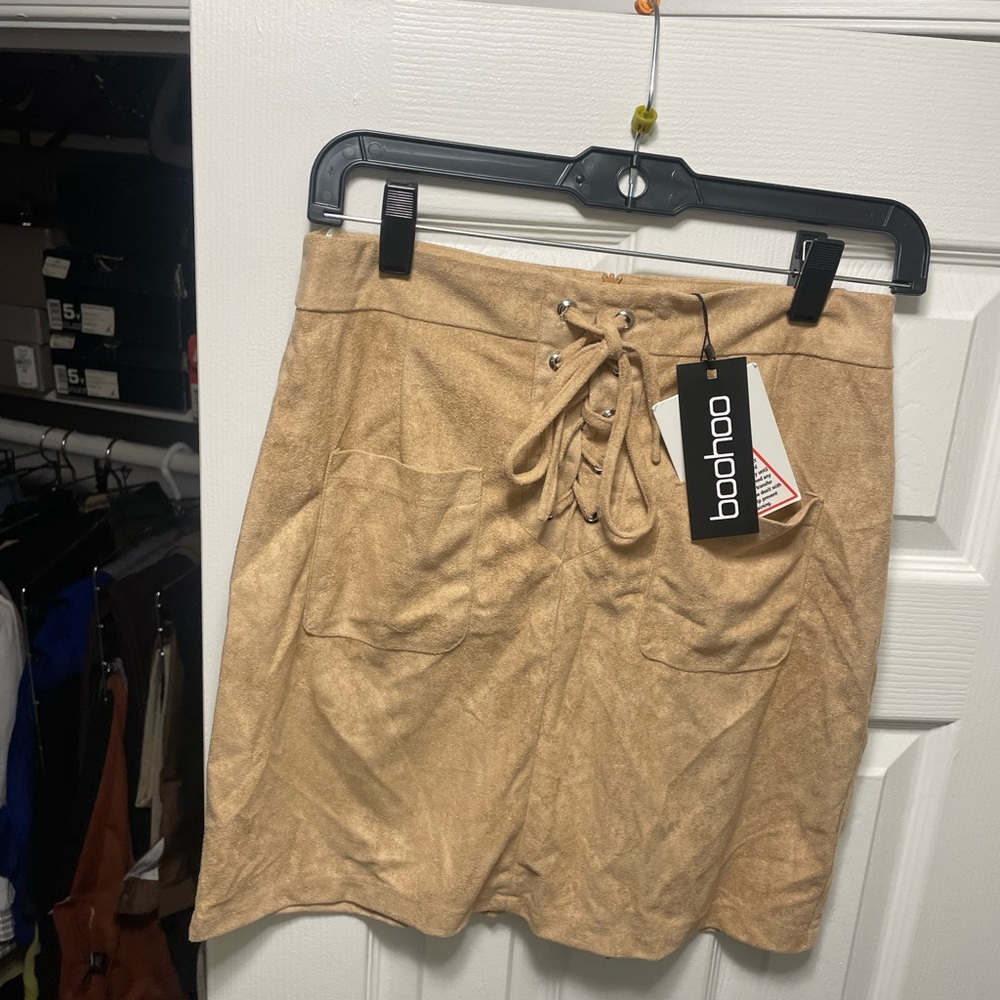 Boohoo Tan Lace-Up Skirt